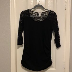 Black knit and lace maternity top, Size Medium